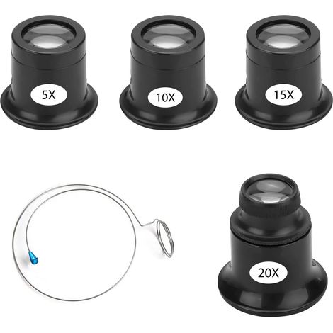 Lot de 4 loupes de bijoutier/d'horloger 5X 10X 15X 20X Lunettes de bijoutier (1/5)