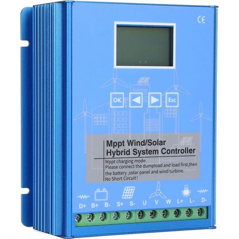 Contrôleur de charge hybride solaire éolien, 800W Wind 600W PV Solar, contrôleur de charge MPPT, identification automatique 12V 24V, avec écran LCD, pour éolienne, panneau solaire (1/5)