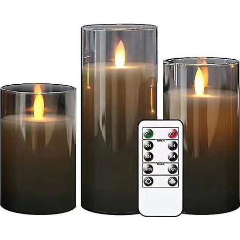 LED-Kerzen, 3er-Set dekorative Kerzen, flammenlose Kerzen mit flackerndem Docht, Fernbedienung und Timer, realistischer Glaseffekt, Hochzeitsdekoration, 20 cm.