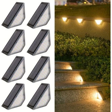 Lot de 8 lampes solaires LED d’extérieur avec capteur intelligent – Éclairage dimmable à induction, alimentation solaire automatique, décoration maison et jardin, idéal pour fêtes et ambiances intérie (1/5)
