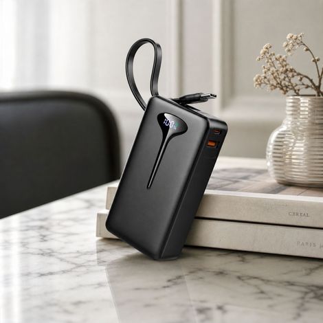 Batterie externe 10000mAh câble USB-C intégré 22.5W charge rapide powerbank compacte avec écran LED et anneau de transport (1/4)