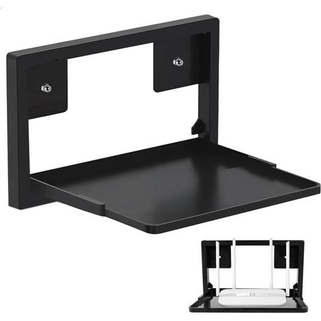 Support Mural Routeur Noir, Étagère Universelle Réglable pour Répéteur et Box Internet, Fixation Murale Compacte 28x22cm (1/5)