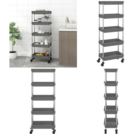 Chariot de cuisine 5 niveaux Gris 42x29x128 cm Fer et ABS - Chariot De Cuisine - Chariot Multifonctionnel - Rangement Cuisine - Organisation Intérieur - Chariot Sur Roulettes - Home & Living (1/5)