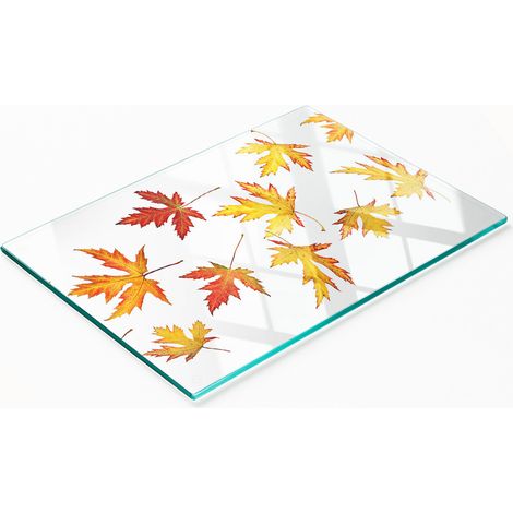 Tabla decorativa de cristal para servir aperitivos, dise帽o de hojas de oto帽o, 80 x 52 cm.