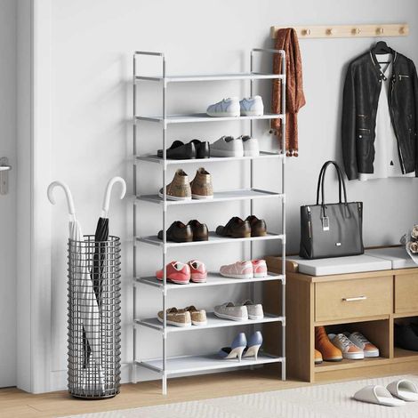 Schuhregal mit 8 Böden Metall und Vliesstoff Silbern
