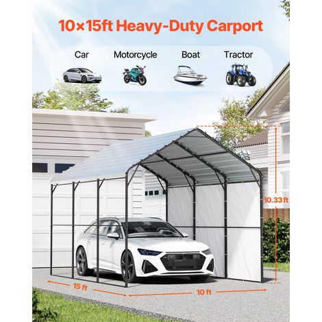 Abri de voiture en métal robuste, 3 x 4,5 m, abri de garage extérieur avec cadre et toit en acier galvanisé, auvent pour voiture mu… (1/5)