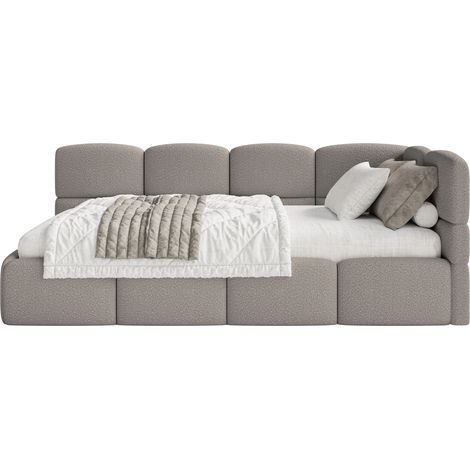 Selsey Cloudy – Jugendbett 90x200 cm, rechtsseitig mit Bouclé-Bezug, Grau (1/5)
