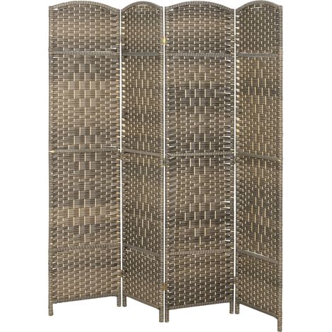 Paravent pliant 4 panneaux, motif tissé, pin noir lavé, séparateur de pièce en bois massif (1/5)