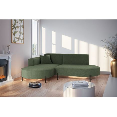 Ecksofa Designersofa VALENCIA XS in Stoff Quelle Grün Ottomane Links (1/2)