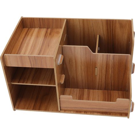 Mehrstufiges Schreibtischregal aus Holz, platzsparende Aufbewahrungsbox für Zuhause, Büro oder Schule (1/5)