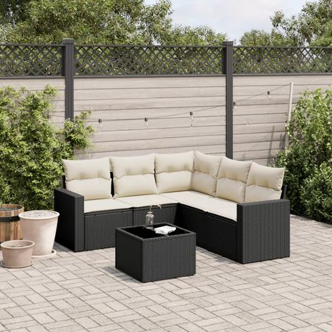 Salon de jardin 6 pcs en résine tressée noire avec coffres de rangement et coussins, 51.73kg - PANGIVO (1/3)