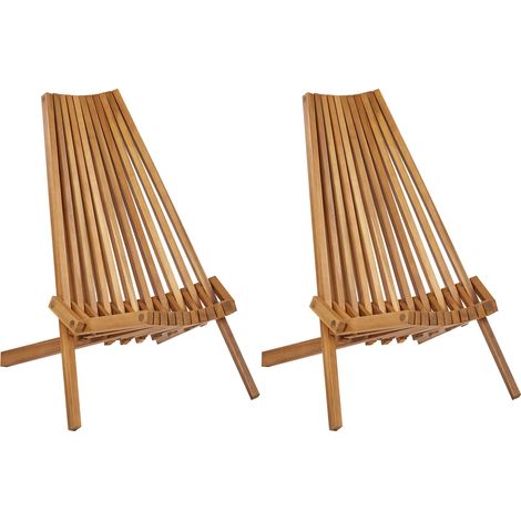 Conjunto de 2 sillas plegables de balcón jardín moderno rústico de madera de acacia clara Bellano