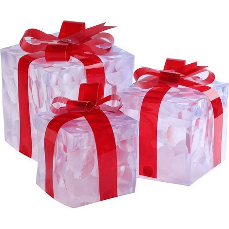 Boîte Cadeau Éclairée - LED Blanc Chaud - Décoration de Noël pour Intérieur et Extérieur - 3 Pièces (1/2)