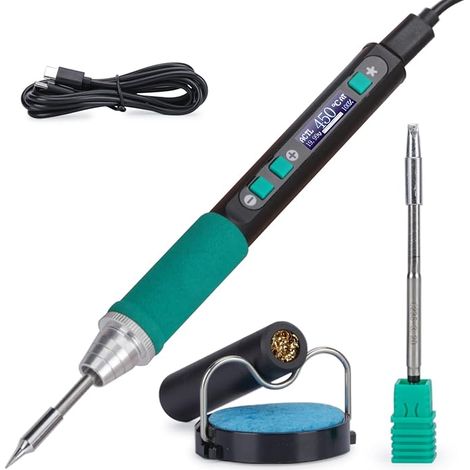 Soldering Iron Kit with Type-C Port, Fast Heating with C235 Cartridge, Adjustable Temperature 90450°C, PD/QC/Adaptive Protocols, LCD Display and Multifunctional Cover (1/5)