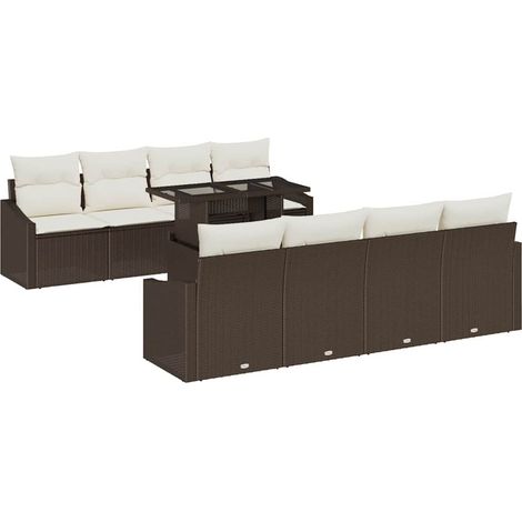 Maison Exclusive - Conjunto de sofá de jardín 9 pcs Marrón ratán (1/5)