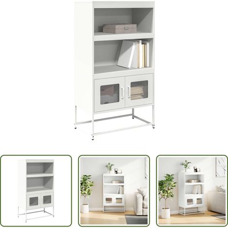 Rangement salle à manger - Buffet haut blanc 68x39x123 cm acier (1/5)