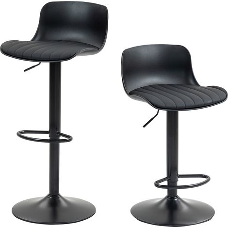 Set 2 sgabelli bar regolabili girevoli, schienale plastica, seduta effetto pelle, base in metallo (1/5)