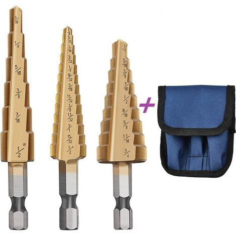 3Pcs Foret Étagé Imperial HSS Revêtu Titane Hexagonal Rainuré avec Sac Tissu Système Britannique (1/5)