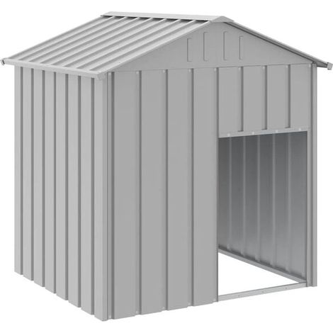 Niche pour chien avec toit en acier galvanisé gris clair