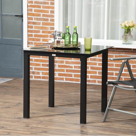 Table de jardin carrée 80x80x74 cm en aluminium noir, moderne pour balcon FloraGrace (1/5)