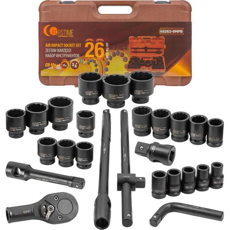 Juego de llaves de impacto de 3/4" y 12 puntas (17-65 mm) con estuche de 26 piezas. (1/5)