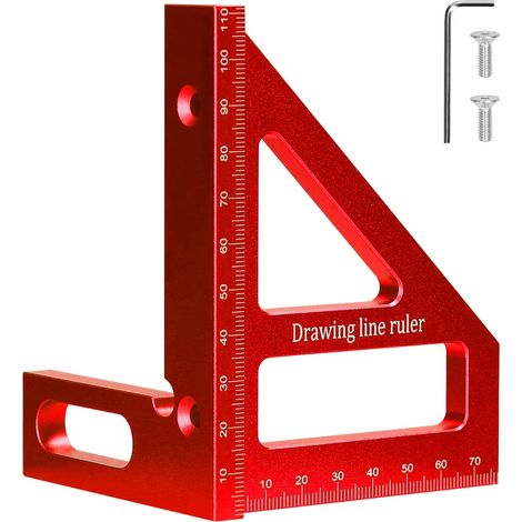 Règle de mesure multi-angles en alliage d'aluminium, pour le travail du bois, équerre, rapporteur, équerre d'onglet 45° à 90°, triangle, trusquin, outil de traçage multifonctionnel pour ingénieurs et (1/5)
