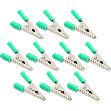 Lot de 10 Pinces Crocodile J.60047 20mm d'ouverture en Laiton, pour Test de Batterie et Mesures Électriques, Vert (1/5)