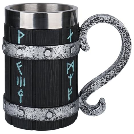 Viking Wooden Barrel Beer Mug, Jarra de Cerveza de Madera Hecho a Mano de Acero Inoxidable Liner Vintage Jarra de Cerveza de 600 ml, Vaso Medieval para Café/Bebidas/Jugo para Hombres