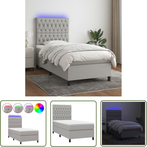 The Living Store Sommier à lattes de lit avec matelas et LED Gris clair 90x190cm - Sommier Tapissier - Lit Plateforme - Lit Avec Led - Matelas À Ressorts Ensachés - Têted Lit Ajustable (1/5)