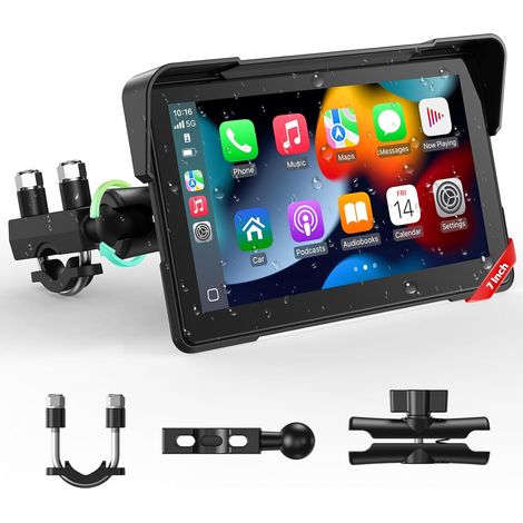 Carplay and Android Wireless Auto for Motorcycle, 7 Inch Portable Motorcycle GPS Screen, IP67 Waterproof Touch Screen, Bluetooth GPS Navigation (1/5)