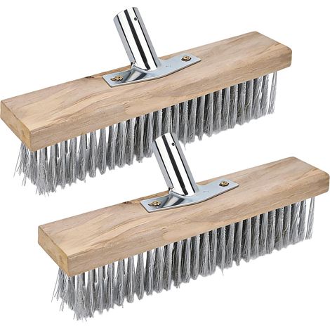 Lot de 2 balais métalliques de 30 cm - Balai métallique - Balai en acier inoxydable - Balai métallique en acier inoxydable avec poils métalliques robustes pour terrasses, terrasses et jardins (1/5)
