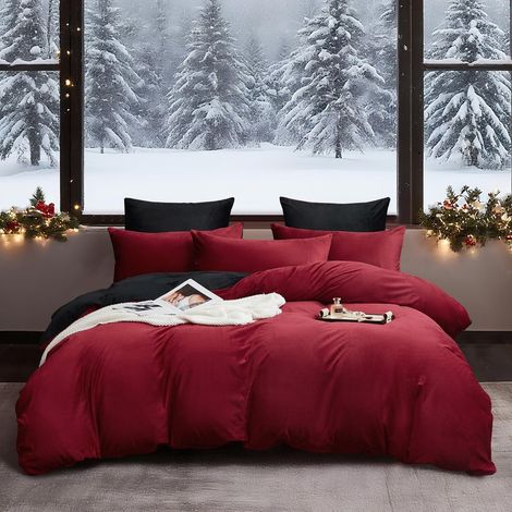 Winter Bettwäsche 200x220 cm Weinrot Schwarz Wendebettwäsche 3-teilig mit Reißverschluss
