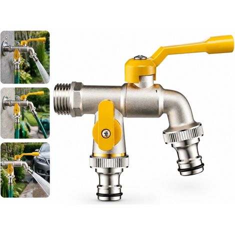 1 Pièce Robinet Extérieur Double Sortie en Alliage, 15.2 cm, Double Commande, Jardin (1/5)