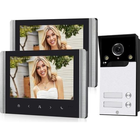 Videocitofono wireless 1080p, telecamera da esterno, touchscreen wireless, touchscreen da 7", rilevamento di movimento PIR, controllo tramite app Tuya (per 2 abitazioni unifamiliari) (1/2)