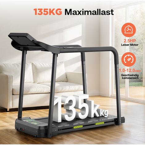 Tapis de course pour personnes âgées, structure robuste et sécurisée, grand écran LED adapté aux seniors, mains courantes longues pour l'équilibre, charge maximale 135 kg, application mobile (1/5)