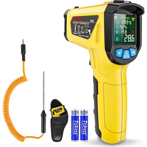 Thermomètres à Infrarouges Laser Numérique Thermometre Infrarouge et Sonde Pistolet Température IR Sans Contact -50°C to 800°C Ecran LCD Alarme et Émissivité Réglable pour Cuisine Industrial (1/5)