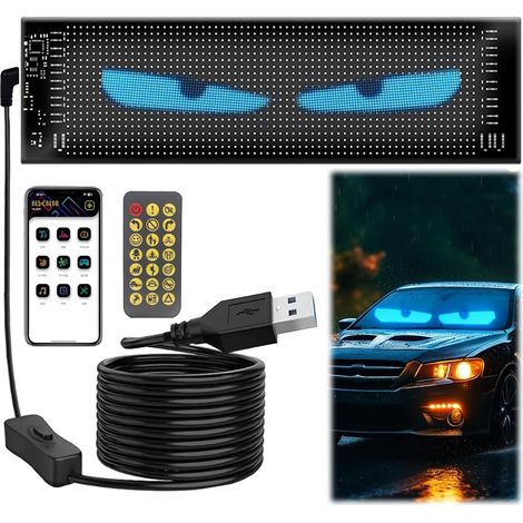 Yeux LED pour camion/voiture, yeux de diable programmables avec contrôle par application, Bluetooth USB 5V et télécommande, enseigne lumineuse personnalisée pour camion, voiture, fête, panneau d'affic (1/5)