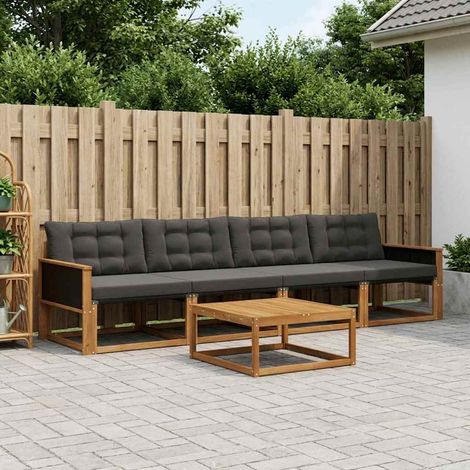 vidaXL Set di divani da esterno con cuscino 5 pcs Naturale e Nero