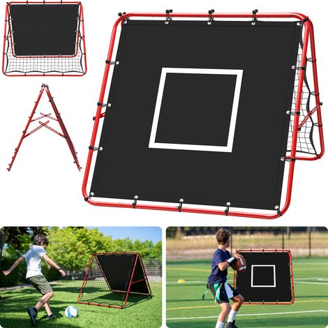 Wolketon Doppelseitiges Fußball-Rückprallnetz 120 x 120 cm mit 420D-Zielplane, verstellbarer Winkel, klappbar, Trainingsnetz für Garten und Fußballtraining