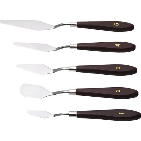 Spatule racloir, ensemble de 5 pièces, couteau à palette, spatule colorée en acier inoxydable avec manche en bois (1/3)