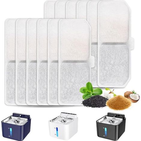 12PCS Filtro Acqua della Fontana, Gatto, Filtri Acqua della Fontana di Sostituzione Cane/Gatto, Resina carbone attivo per Filtro Acqua di Fontana, per la Fontana con Sensori di Movimento (1/5)