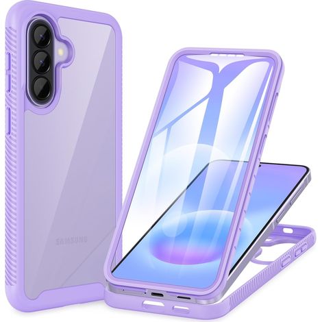 Coque Samsung A57 5G, Antichoc Housse avec Protection d'écran, 360° Protégé Téléphone Etui Double Face Case Transparent Portable Robuste Intégrale Coque pour Samsung Galaxy A57 5G - Violet (1/5)