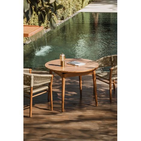 SKLUM Runder Gartentisch 100-135x100 cm ausziehbar Mahagoniholz Tenay Akazie Braun