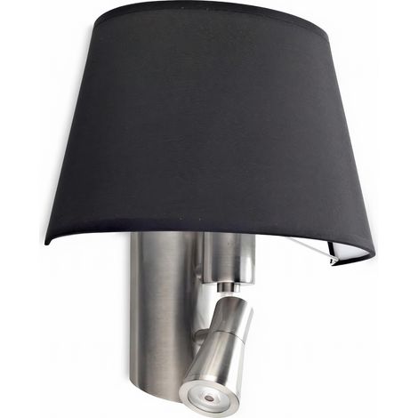 Leds-C4 Balmoral - Lámpara de pared interior 1 + 1 luz níquel satinado con pantalla negra, E27 (1/2)