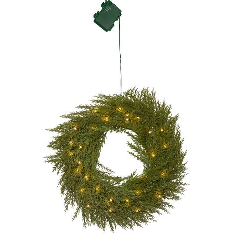 Künstlicher Tannenkranz ,Thuja' mit Batterien + Timer, grün, 30 LEDs, warmweiß, Ø 45cm (1/5)