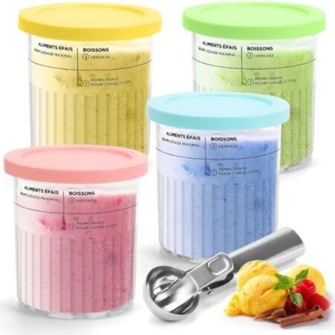 Recipientes para helado de 800 ml para máquinas de helado, juego de 4 con tapas, compatibles con las series NC500 y NC501EU, sin BPA, aptos para lavavajillas - KZQ