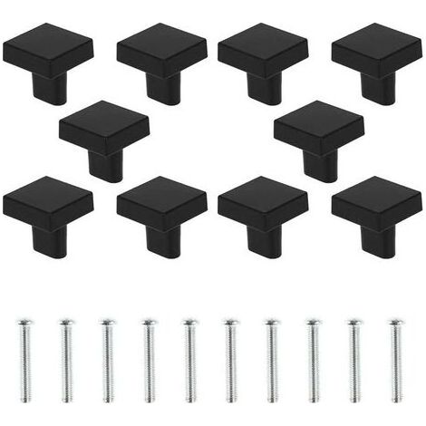 Lot de 10 Bouton de Porte Carrée Poignées de Meuble en Alliage de Zinc avec Vis pour Armoire Tiroir Commode Noir (1/5)