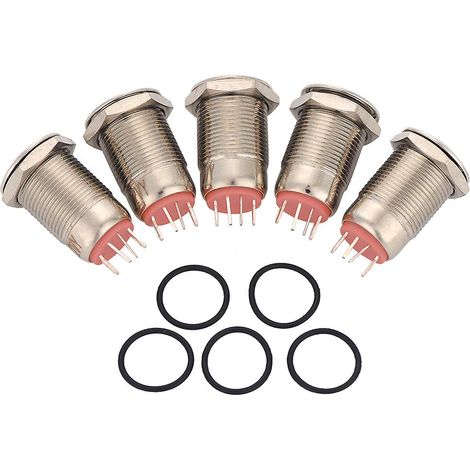 Lot de 5 interrupteurs à bouton-poussoir étanches en métal avec LED rouge, 12 mm, 2 A/36 V (1/5)