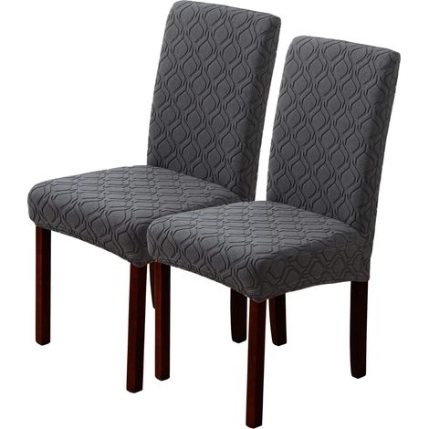 Housses de chaise extensibles pour chaises de salle à manger, lot de 2, gris foncé (1/5)