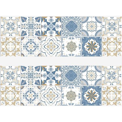 Set mit 24 Vintage-Fliesenaufklebern im viktorianischen Stil in Blau, selbstklebende Wandaufkleber, Wanddekoration für Küche und Badezimmer (1/5)